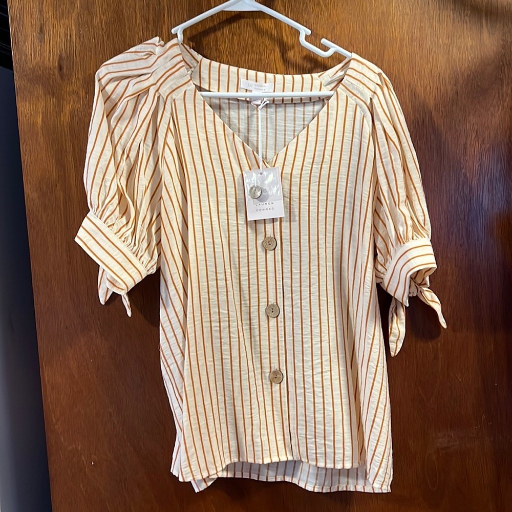 Womens Lauren Conrad Beige & Burnt Orange Striped Blouse